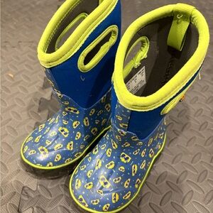 Bogs Kids Blue and Yellow Patterned Rain Boots